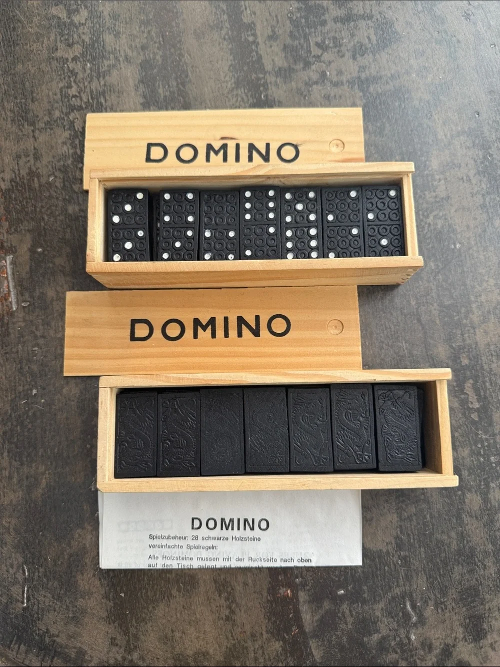 2 Sets Vintage Wooden Dominos  Natural Wood with Black Lettering Dragon Themed